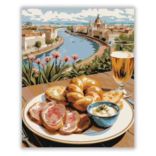 Dunai húsvéti reggeli - számfestő készlet - Számfestő.hu - 60×70cm - Keretre feszítve