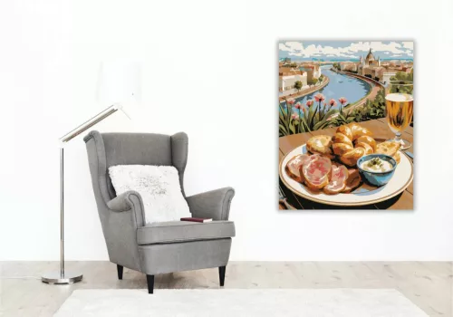 Dunai húsvéti reggeli - számfestő készlet - Számfestő.hu - 60×70cm - Keretre feszítve