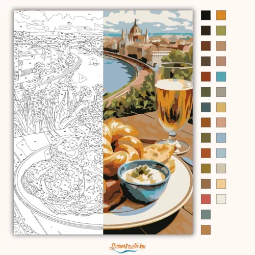 Dunai húsvéti reggeli - számfestő készlet - Számfestő.hu - 80×100cm - Keretre feszítve