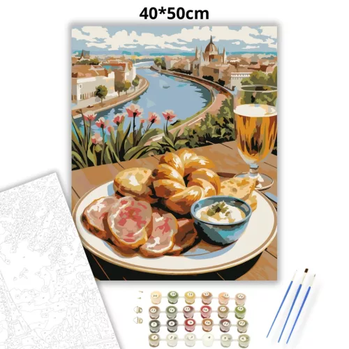 Dunai húsvéti reggeli - számfestő készlet - Számfestő.hu - 40×50cm - Keretre feszítve