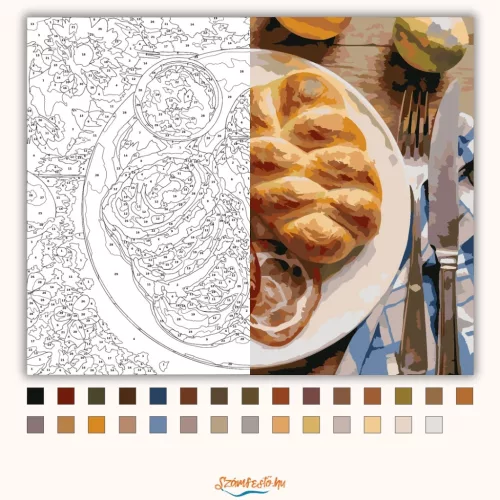 Otthonos húsvéti kalács - számfestő készlet - Számfestő.hu - 40×50cm - Keretre feszítve