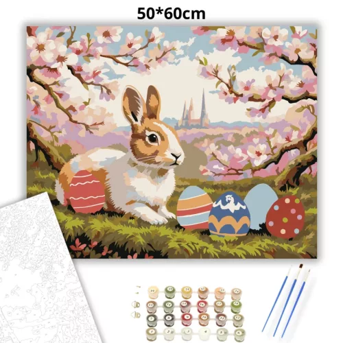 Virágzó ágak alatt - számfestő készlet - Számfestő.hu - 50×60cm - Keretre feszítve