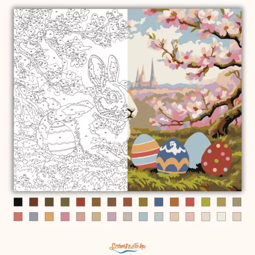 Virágzó ágak alatt - számfestő készlet - Számfestő.hu - 50×60cm - Keretre feszítve