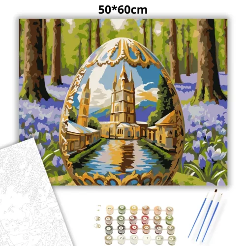 Aranyló díszes tojás - számfestő készlet - Számfestő.hu - 50×60cm - Keretre feszítve