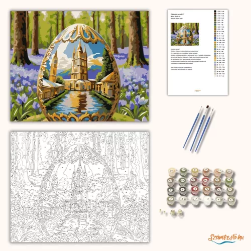 Aranyló díszes tojás - számfestő készlet - Számfestő.hu - 50×60cm - Keretre feszítve