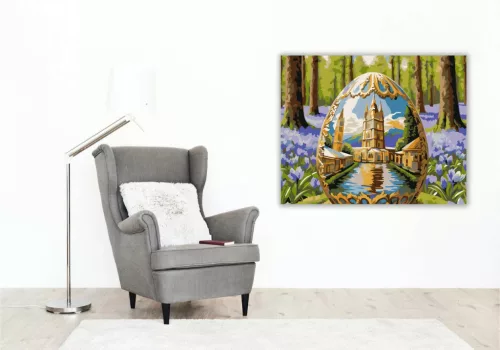 Aranyló díszes tojás - számfestő készlet - Számfestő.hu - 60×70cm - Keretre feszítve