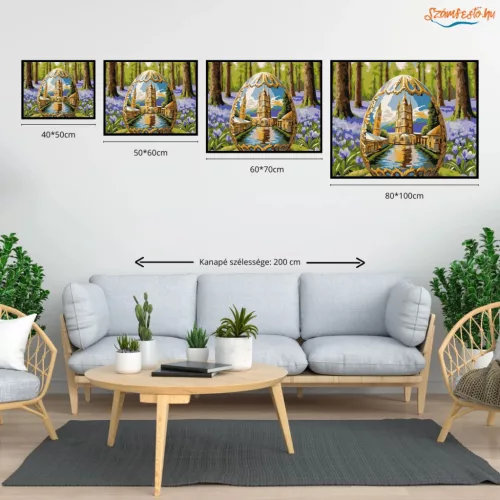 Aranyló díszes tojás - számfestő készlet - Számfestő.hu - 80×100cm - Keretre feszítve