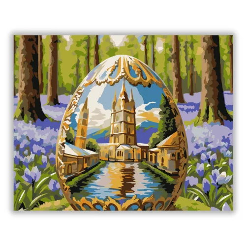 Aranyló díszes tojás - számfestő készlet - Számfestő.hu - 80×100cm - Keretre feszítve