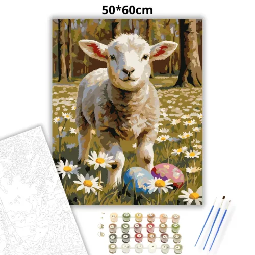 Margarétás bárányka - számfestő készlet - Számfestő.hu - 50×60cm - Keretre feszítve