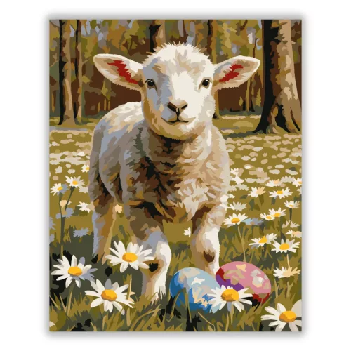 Margarétás bárányka - számfestő készlet - Számfestő.hu - 60×70cm - Keret nélkül