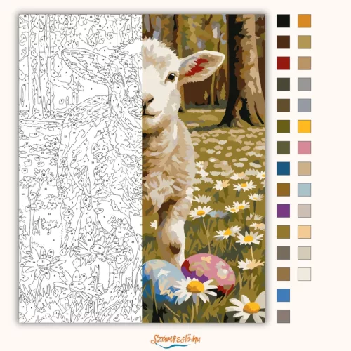 Margarétás bárányka - számfestő készlet - Számfestő.hu - 40×50cm - Keretre feszítve