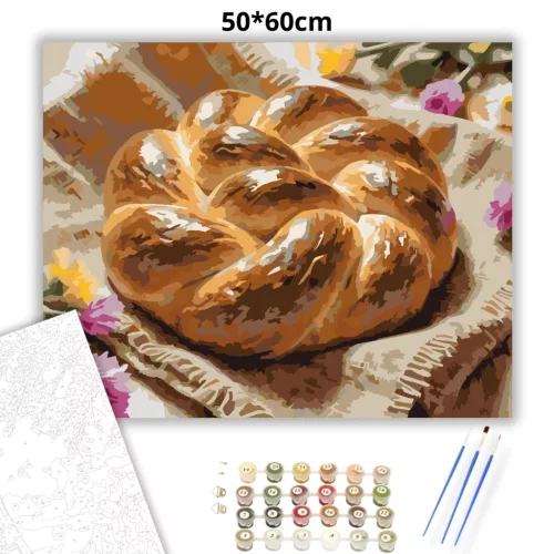 Húsvéti fonott kalács - számfestő készlet - Számfestő.hu - 50×60cm - Keret nélkül