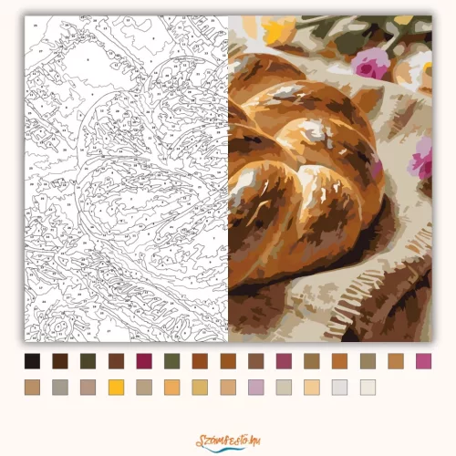 Húsvéti fonott kalács - számfestő készlet - Számfestő.hu - 50×60cm - Keret nélkül