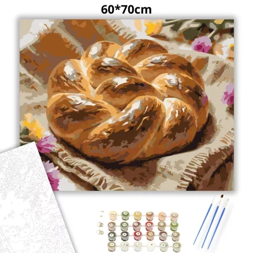 Húsvéti fonott kalács - számfestő készlet - Számfestő.hu - 60×70cm - Keret nélkül