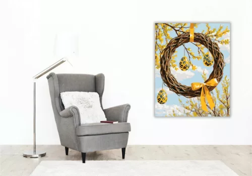 Napsütötte húsvéti koszorú - számfestő készlet - Számfestő.hu - 50×60cm - Keretre feszítve