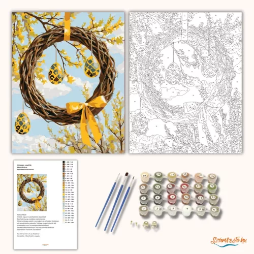 Napsütötte húsvéti koszorú - számfestő készlet - Számfestő.hu - 60×70cm - Keretre feszítve