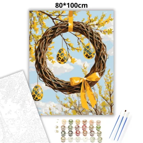 Napsütötte húsvéti koszorú - számfestő készlet - Számfestő.hu - 80×100cm - Keretre feszítve
