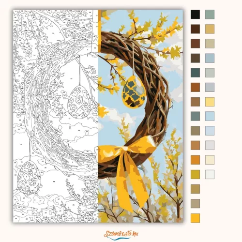 Napsütötte húsvéti koszorú - számfestő készlet - Számfestő.hu - 40×50cm - Keretre feszítve