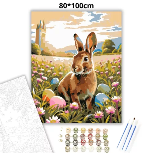 Tavaszi vadnyuszi - számfestő készlet - Számfestő.hu - 80×100cm - Keretre feszítve