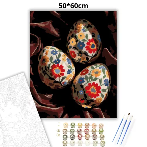 Népies hímes tojások - számfestő készlet - Számfestő.hu - 50×60cm - Keret nélkül