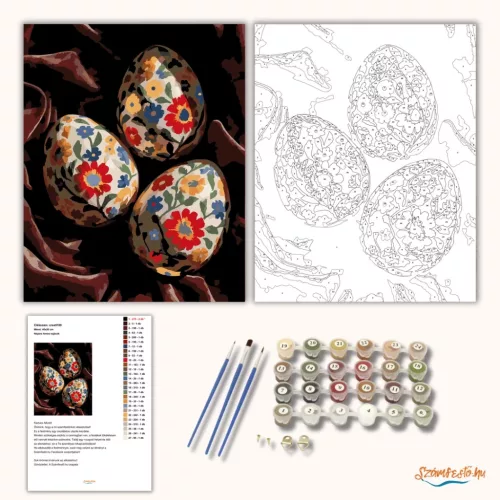 Népies hímes tojások - számfestő készlet - Számfestő.hu - 50×60cm - Keretre feszítve