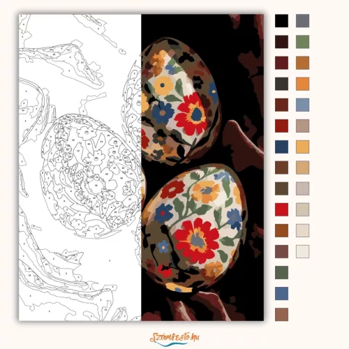 Népies hímes tojások - számfestő készlet - Számfestő.hu - 60×70cm - Keretre feszítve