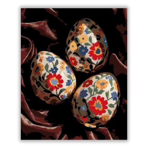 Népies hímes tojások - számfestő készlet - Számfestő.hu - 40×50cm - Keretre feszítve