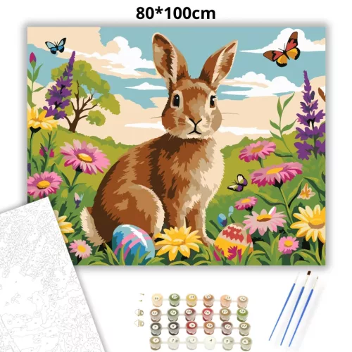 Derűs nyuszi a réten - számfestő készlet - Számfestő.hu - 80×100cm - Keretre feszítve