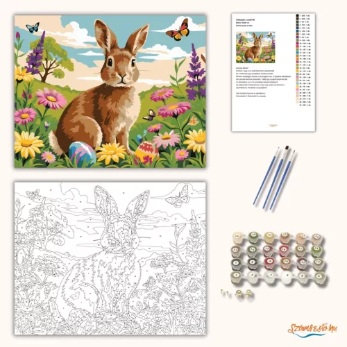 Derűs nyuszi a réten - számfestő készlet - Számfestő.hu - 80×100cm - Keretre feszítve