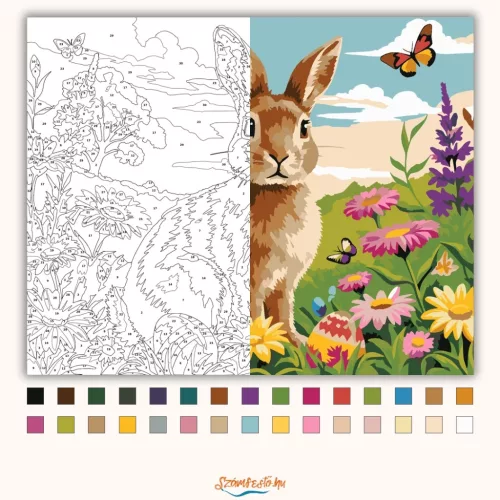 Derűs nyuszi a réten - számfestő készlet - Számfestő.hu - 80×100cm - Keretre feszítve