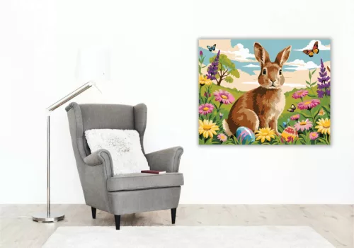 Derűs nyuszi a réten - számfestő készlet - Számfestő.hu - 80×100cm - Keret nélkül