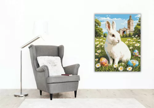Tavaszi nyuszi a réten - számfestő készlet - Számfestő.hu - 60×70cm - Keretre feszítve