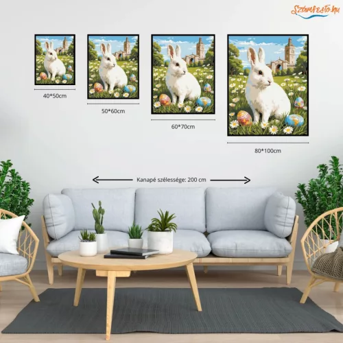 Tavaszi nyuszi a réten - számfestő készlet - Számfestő.hu - 80×100cm - Keretre feszítve