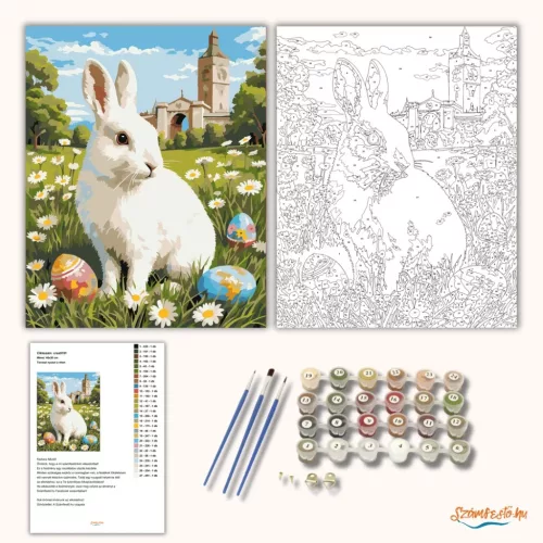 Tavaszi nyuszi a réten - számfestő készlet - Számfestő.hu - 40×50cm - Keretre feszítve