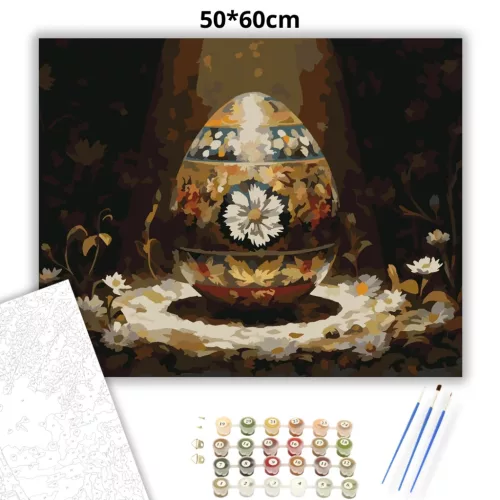 Ünnepi hímes tojás - számfestő készlet - Számfestő.hu - 50×60cm - Keretre feszítve