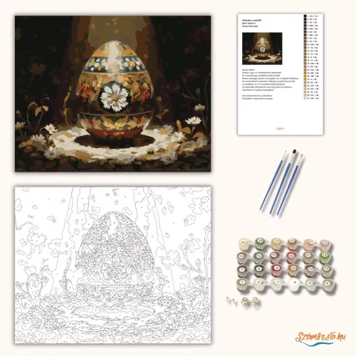 Ünnepi hímes tojás - számfestő készlet - Számfestő.hu - 50×60cm - Keret nélkül
