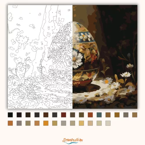 Ünnepi hímes tojás - számfestő készlet - Számfestő.hu - 50×60cm - Keret nélkül