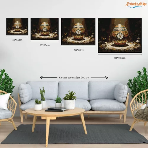 Ünnepi hímes tojás - számfestő készlet - Számfestő.hu - 60×70cm - Keret nélkül
