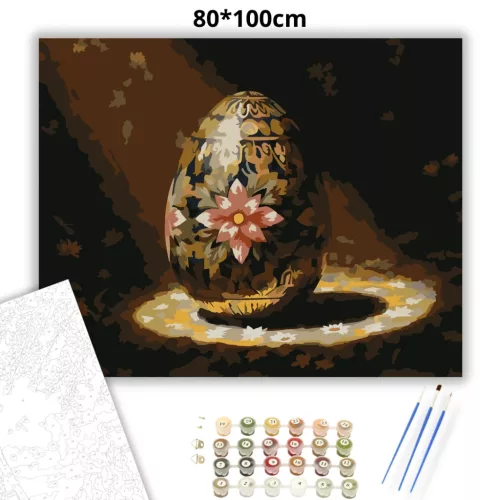 Aranyozott hímes tojás - számfestő készlet - Számfestő.hu - 80×100cm - Keretre feszítve
