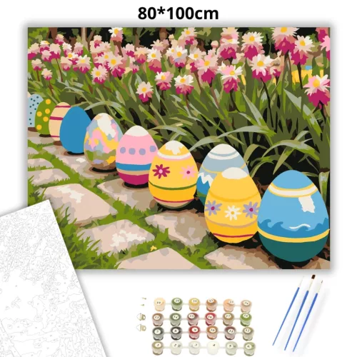 Tavaszi tojássor - számfestő készlet - Számfestő.hu - 80×100cm - Keret nélkül