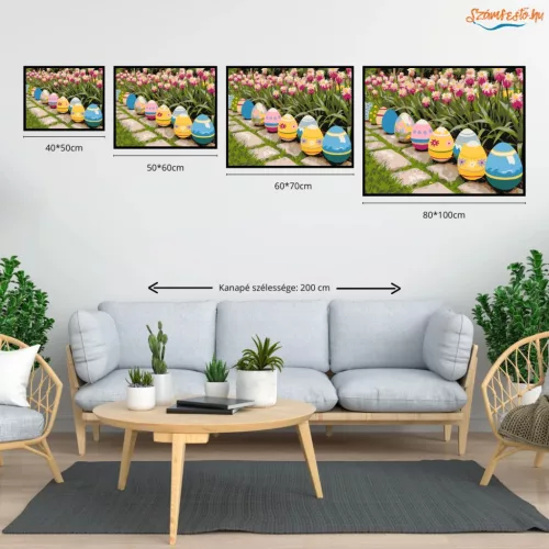Tavaszi tojássor - számfestő készlet - Számfestő.hu - 80×100cm - Keretre feszítve