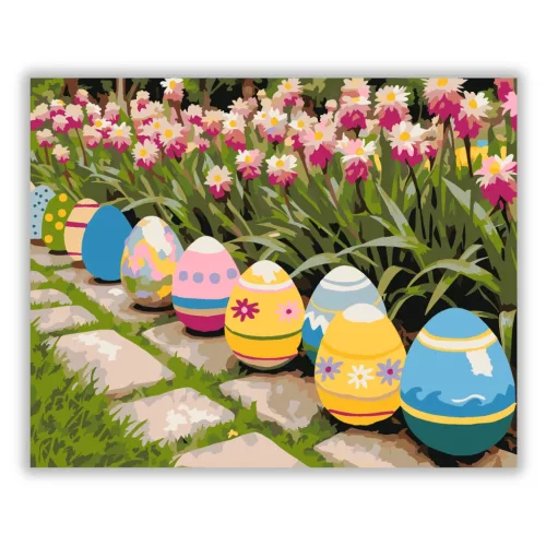 Tavaszi tojássor - számfestő készlet - Számfestő.hu - 80×100cm - Keretre feszítve