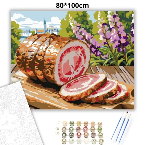 Tavaszi sonkaszeletek - számfestő készlet - Számfestő.hu - 80×100cm - Keretre feszítve