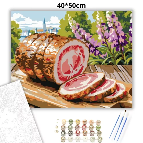 Tavaszi sonkaszeletek - számfestő készlet - Számfestő.hu - 40×50cm - Keretre feszítve