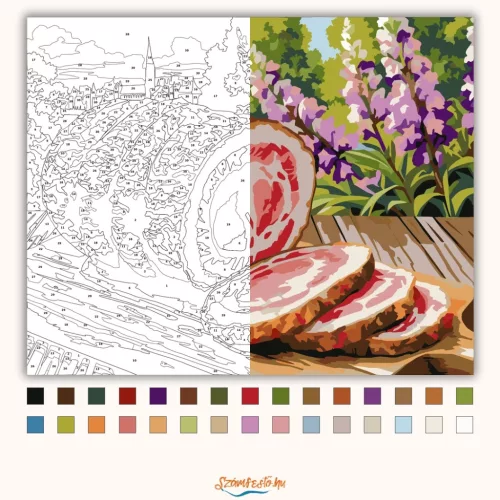 Tavaszi sonkaszeletek - számfestő készlet - Számfestő.hu - 40×50cm - Keretre feszítve