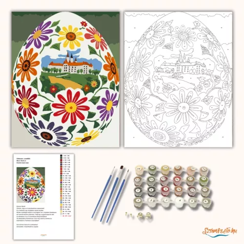Díszített népies tojás - számfestő készlet - Számfestő.hu - 50×60cm - Keret nélkül