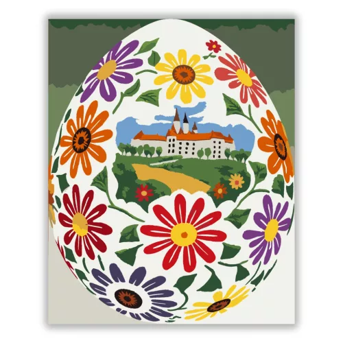 Díszített népies tojás - számfestő készlet - Számfestő.hu - 50×60cm - Keretre feszítve