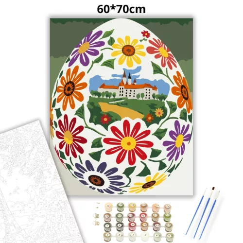 Díszített népies tojás - számfestő készlet - Számfestő.hu - 60×70cm - Keretre feszítve