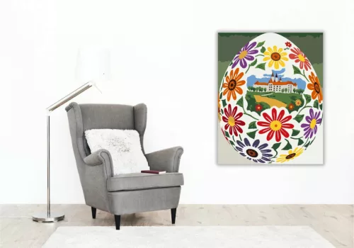 Díszített népies tojás - számfestő készlet - Számfestő.hu - 40×50cm - Keretre feszítve