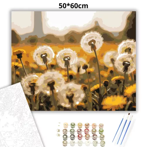Aranyló pitypangmező - számfestő készlet - Számfestő.hu - 50×60cm - Keretre feszítve